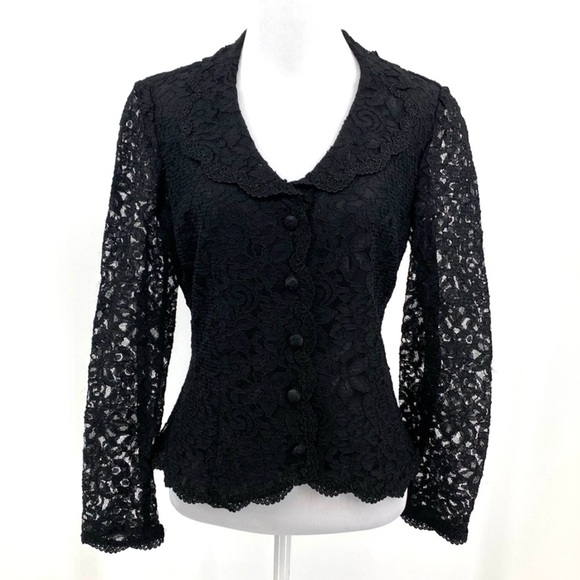 Talbots Blazer Jacket Women Size 4 Black Lace Floral Vintage Goth Victorian‎ - Picture 1 of 9